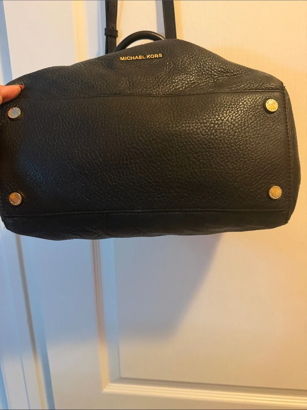 Michael Kors Black Pebbled Leather Double-Handle Satchel with Shoulder Strap